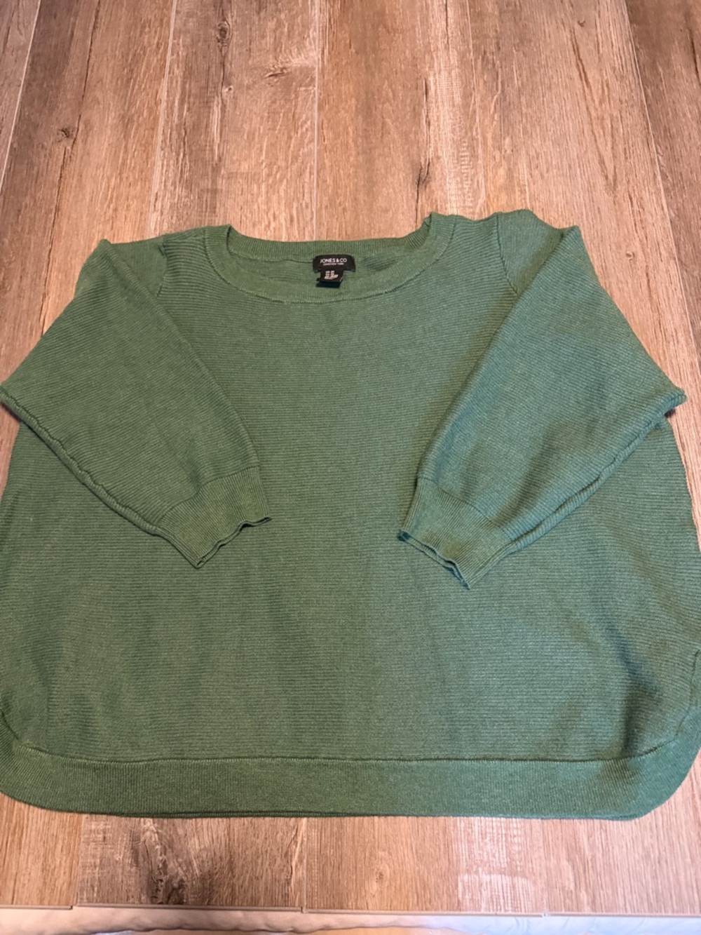 Jones New York Green Knit Sweater - Ribbed Crewneck